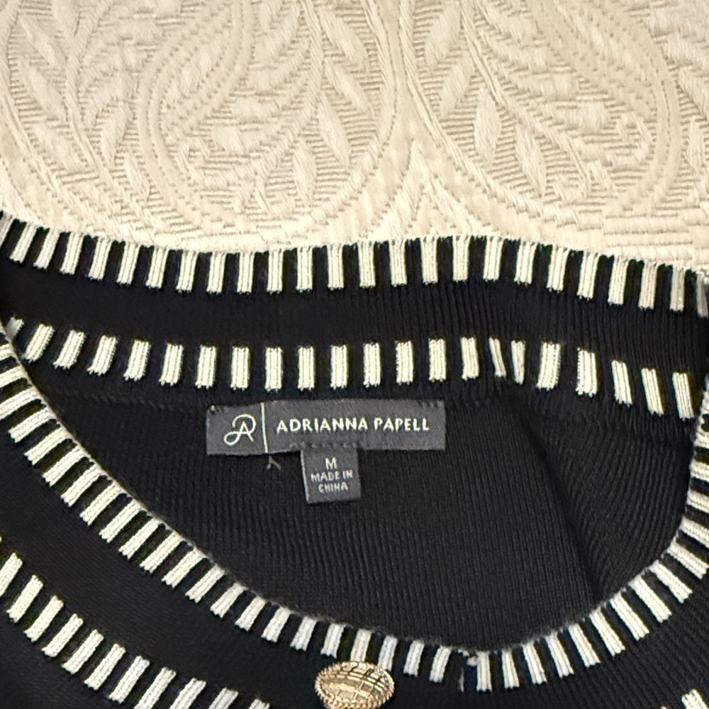 Adrianna Papell Black and White Cardigan with Button Accents - Picture 4 of 12